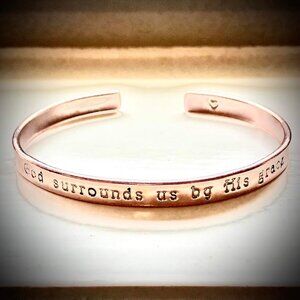 NWT ALEXANDRA'S ACCENTS Copper Bracelet Engraved "God Surrounds Us By His Grace"